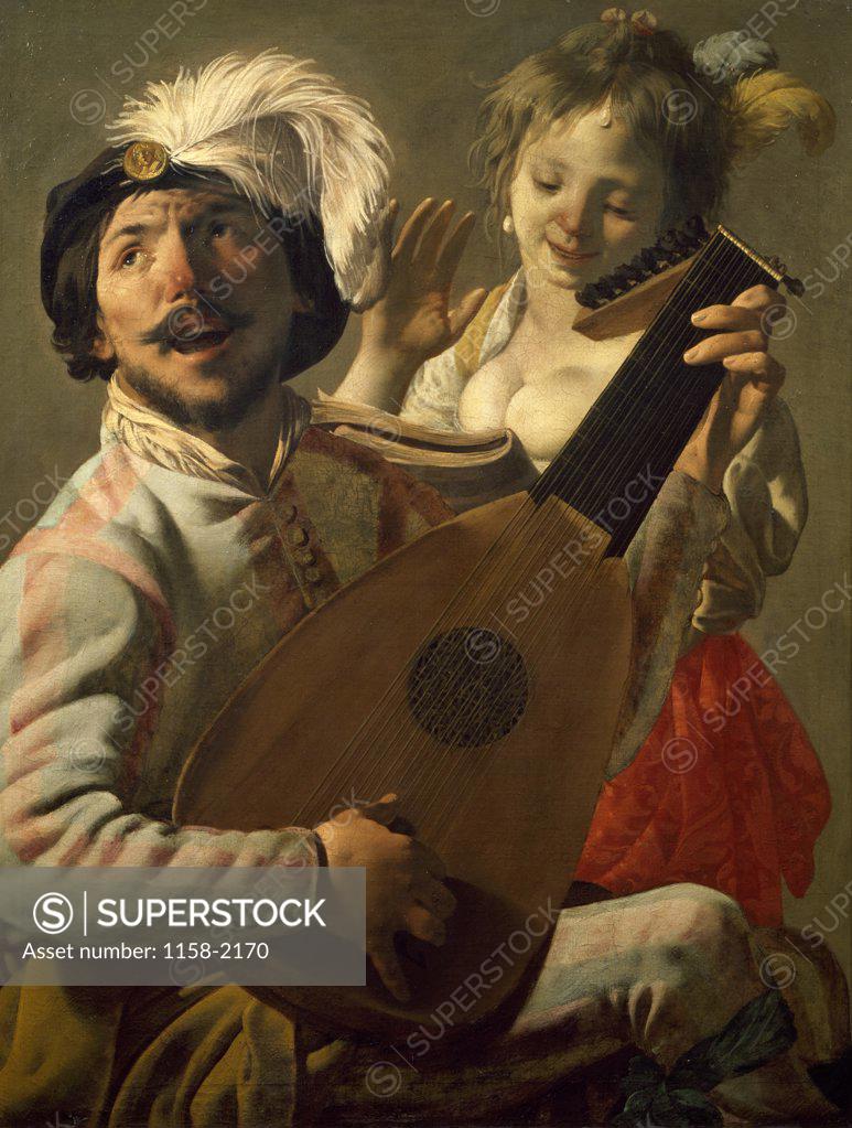 Stock Photo: 1158-2170 The Duet by Hendrick ter Brugghen, oil on canvas, 1628, (1588-1629), France, Paris, Musee du Louvre