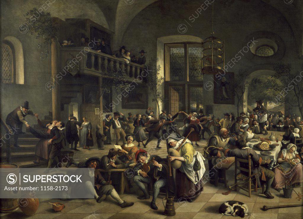 Stock Photo: 1158-2173 Celebration at the Inn by Jan Havicksz Steen, 1676, (Circa 1625-1679), France, Paris, Musee du Louvre