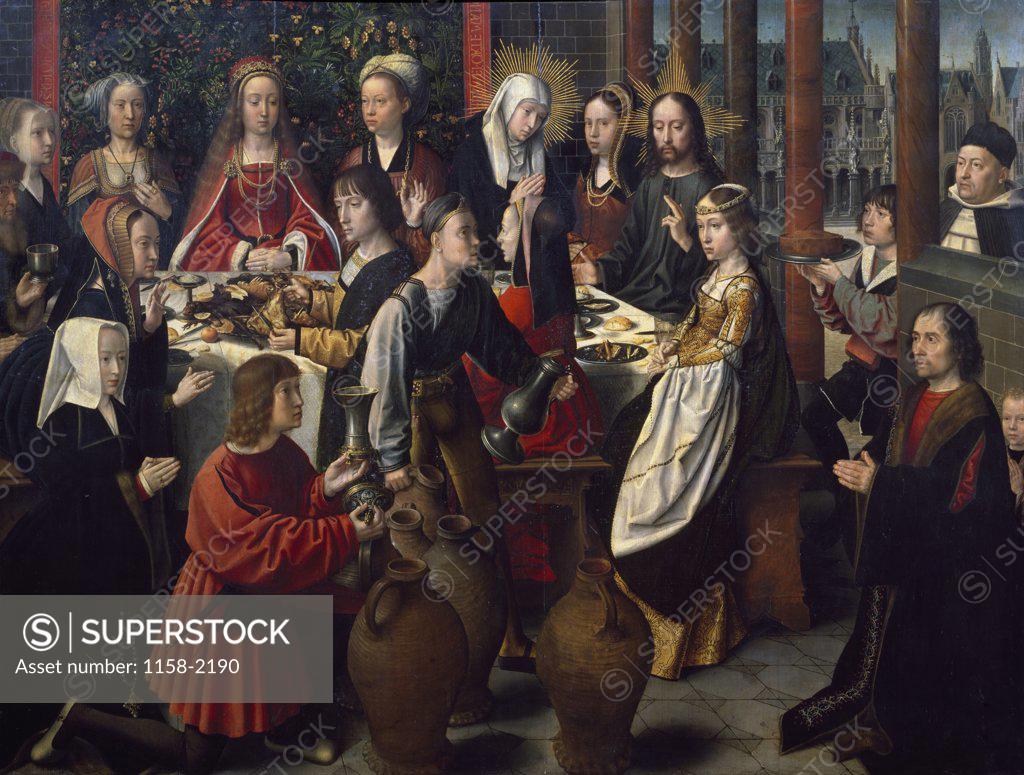 Stock Photo: 1158-2190 The Marriage at Cana by Gerard David,  oil on wood,  Circa 1500,  (Circa 1450-1523),  France,  Paris,  Musee du Louvre