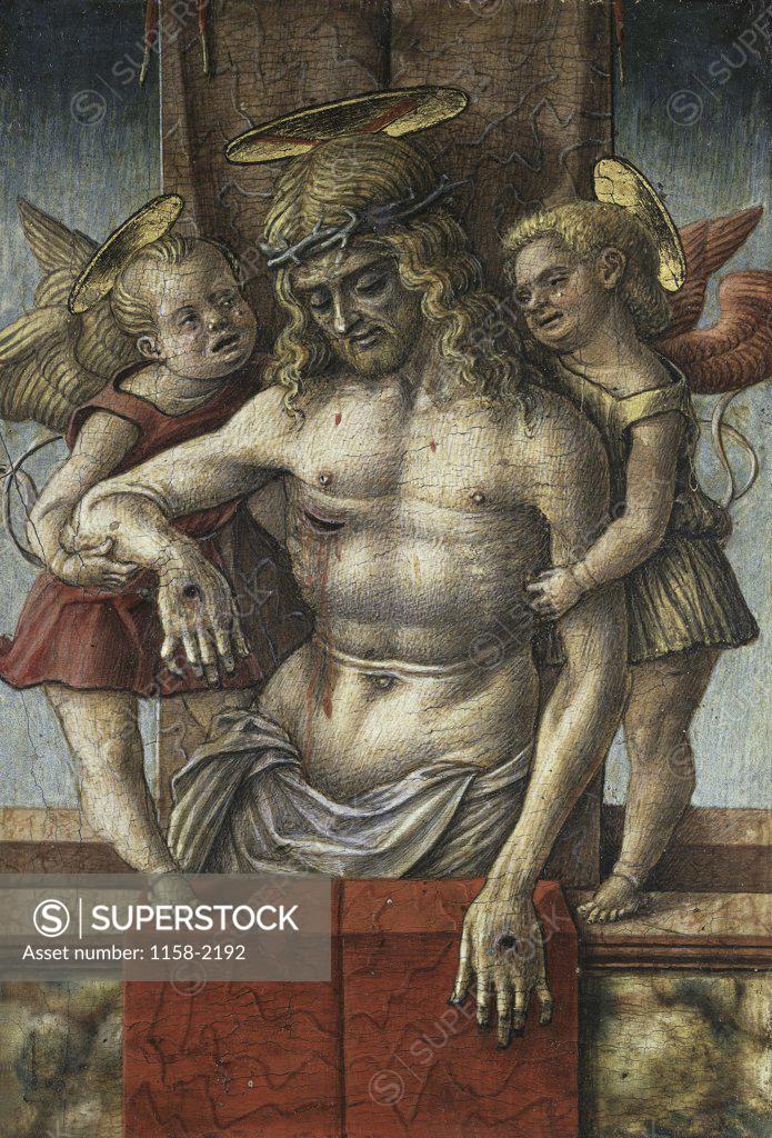 Stock Photo: 1158-2192 LAMENTATION OVER THE DEAD CHRIST WITH TWO ANGELS C. 15TH Crivelli, Carlo ca.1430 d1495 Italian Musee du Louvre, Paris 