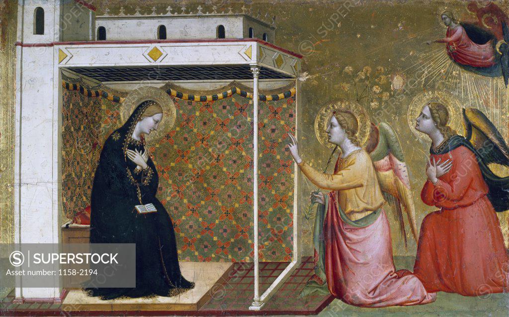 Stock Photo: 1158-2194 The Annunciation by Bernardo Daddi,  oil on wood,  14th Century,  (Circa 1290-1351),  France,  Paris,  Musee du Louvre