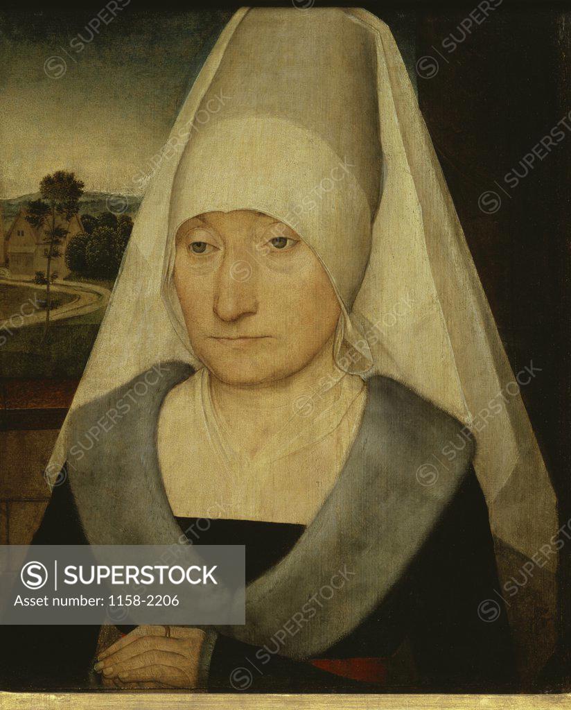 Stock Photo: 1158-2206 Portrait of an Old Woman  15th C. Hans Memling (c.1433-1494/Netherlandish) Oil on Wood  Musee du Louvre, Paris 