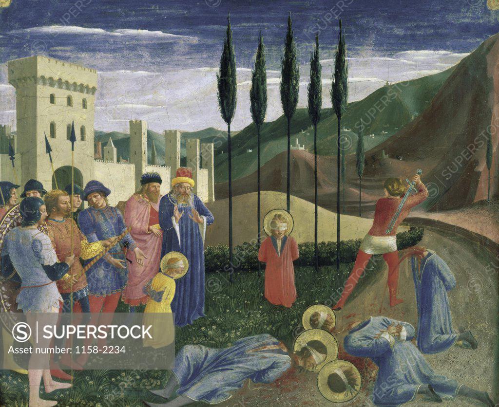 Stock Photo: 1158-2234 The Martyrdom of Saints Cosmas and Damian  Fra Angelico (ca. 1400-1455/Italian)  Oil on Wood  Musee du Louvre, Paris 