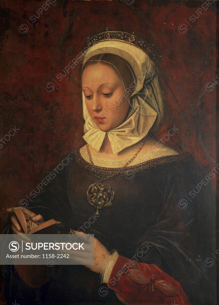 Stock Photo: 1158-2242 Young Woman Reading the Book of Hours  Ambrosius Benson (ca. 1495-1550/Netherlandish)  Musee du Louvre, Paris 