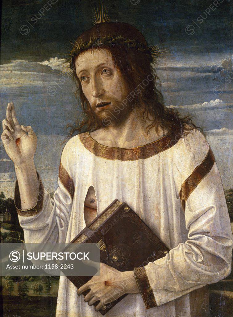 Stock Photo: 1158-2243 Christ Blessing by Giovanni Bellini,  Circa 1460,  (Circa 1430-1516),  France,  Paris,  Musee du Louvre