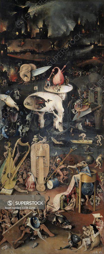Stock Photo: 1158-2246 Garden of Earthly Delights - Detail, Right Panel c. 1510/ Hieronymus Bosch (c. 1450-1516/Netherlandish)  Oil on Panel  Museo del Prado, Madrid 
