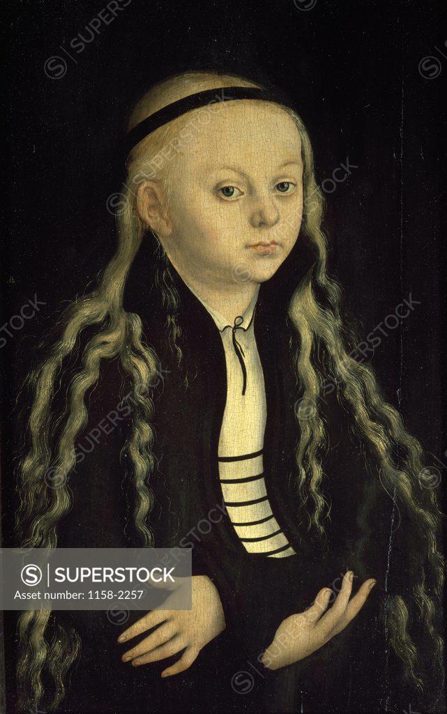 Stock Photo: 1158-2257 Portrait of a Young Girl by Lucas Cranach the Elder, oil on wood, 16th Century, (1472-1553), France, Paris, Musee du Louvre