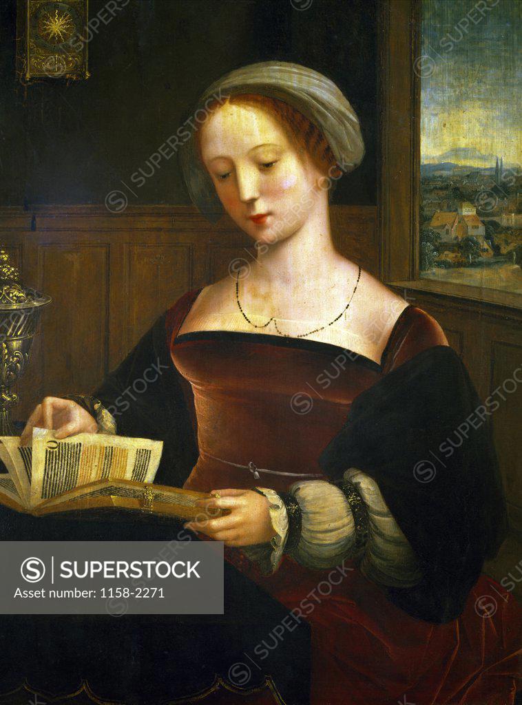 Stock Photo: 1158-2271 Saint Madeleine Reading,  16th Century
