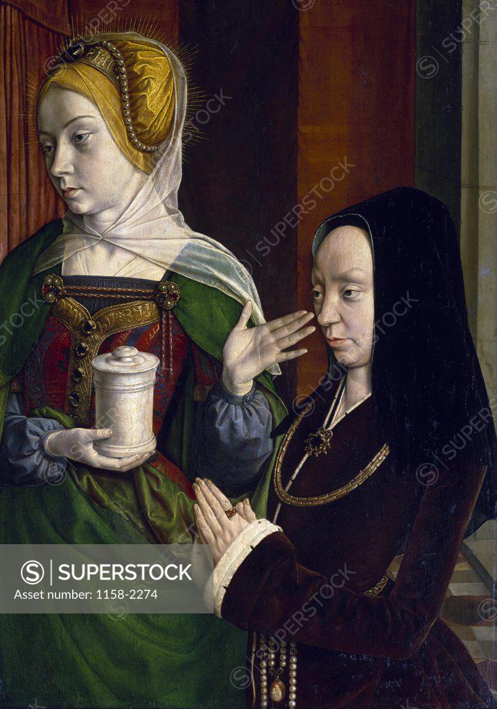 Stock Photo: 1158-2274 Portrait of Madeleine of Burgundy with Saint Mary Magdalene by Jean Hey,  oil on wood,  Circa 1490-1495,  (1480-1500),  France,  Paris,  Musee du Louvre