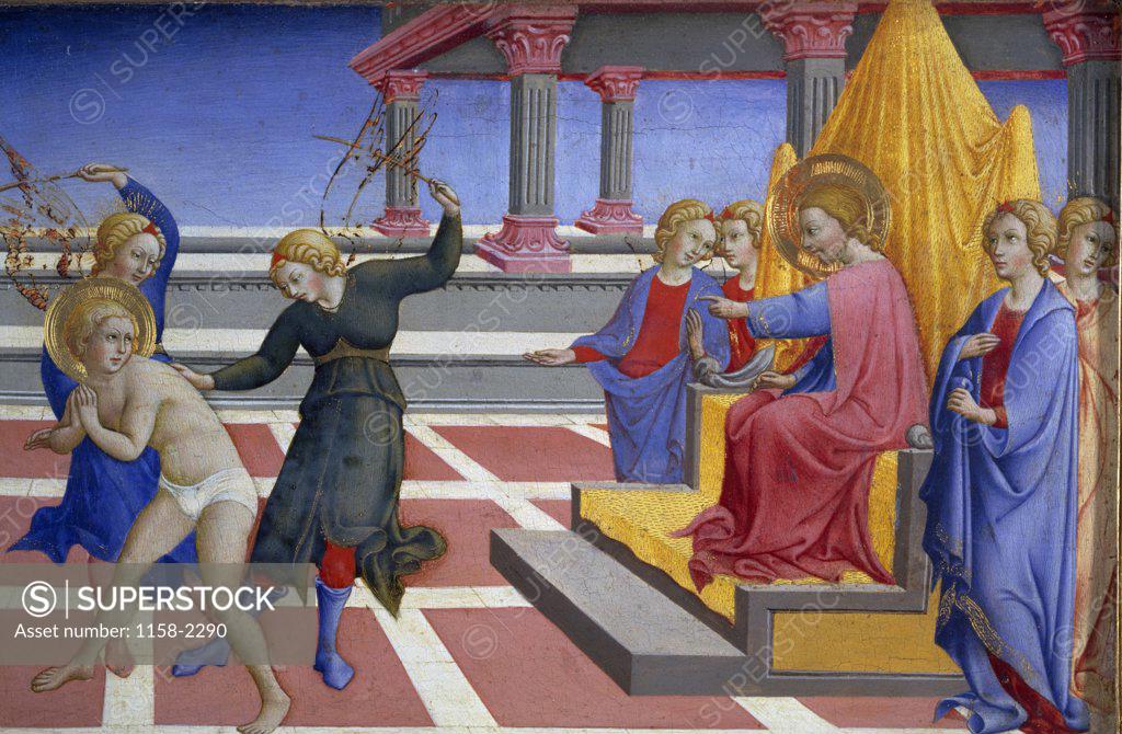 Stock Photo: 1158-2290 Flagellation of St. Jerome (St. Jerome Dreams That He Is Whipped by Angels on Christ's Orders) by Sano di Pietro,  1444,  (1406-1481),  Paris,  Musee du Louvre