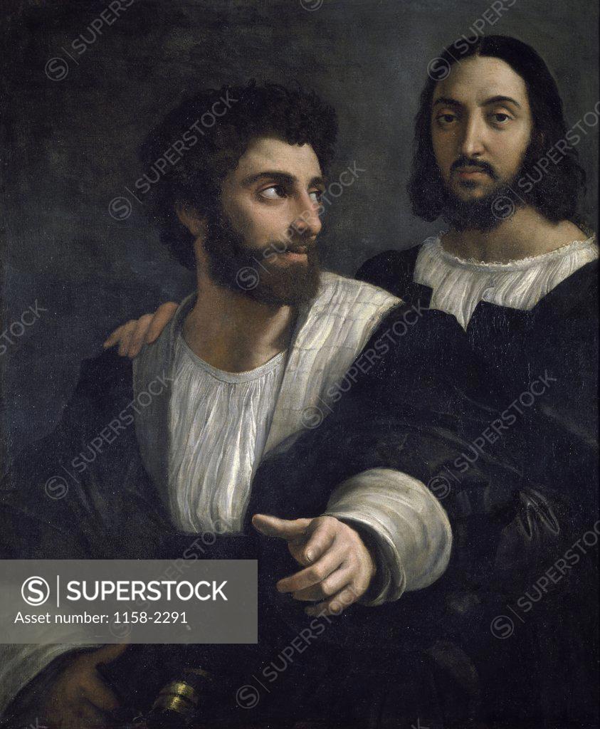 Stock Photo: 1158-2291 Portrait of artist with Friend by Raphael, Circa 1515-1518, (1483-1520), France, Paris, Musee du Louvre