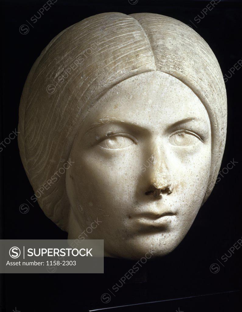 Stock Photo: 1158-2303 Head of a Woman  16th C. Sculpture  Private Collection, Italy 