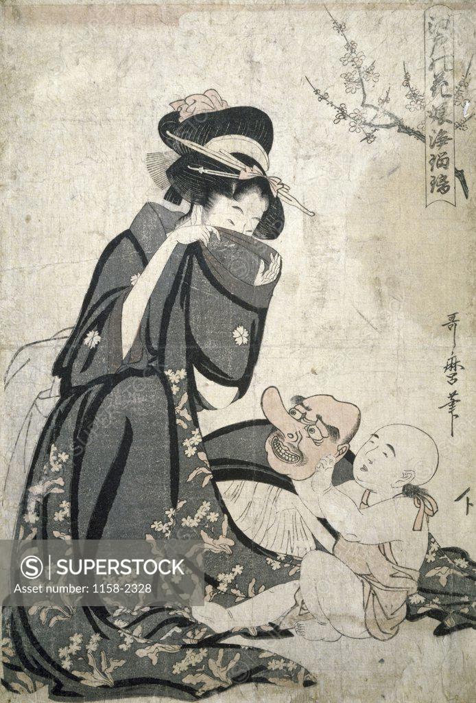 Stock Photo: 1158-2328 Woman in Kimono, Japanese woodcut