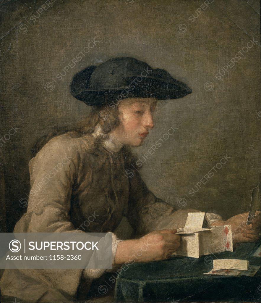 Stock Photo: 1158-2360 The House of Cards  1737 Jean-Siméon Chardin (1699-1779 French) Oil on canvas  Musee du Louvre, Paris 