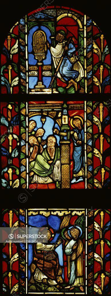 Stock Photo: 1158-2426 Legend of St. Nicholas Temptation of Christ  Stained Glass  Provt Cathedrale of Troyes  