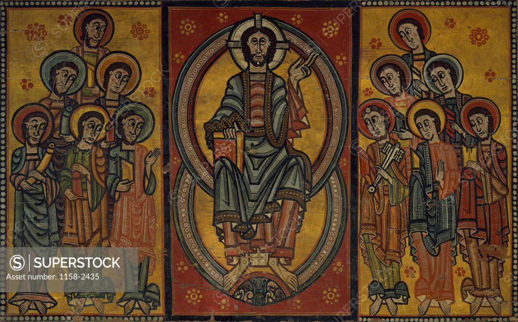 Stock Photo: 1158-2435 Christ and the Twelve Apostles (Altarpiece) by artist unknown,  c. 1100,  Barcelona,  Museu Nacional d'Art de Catalunya