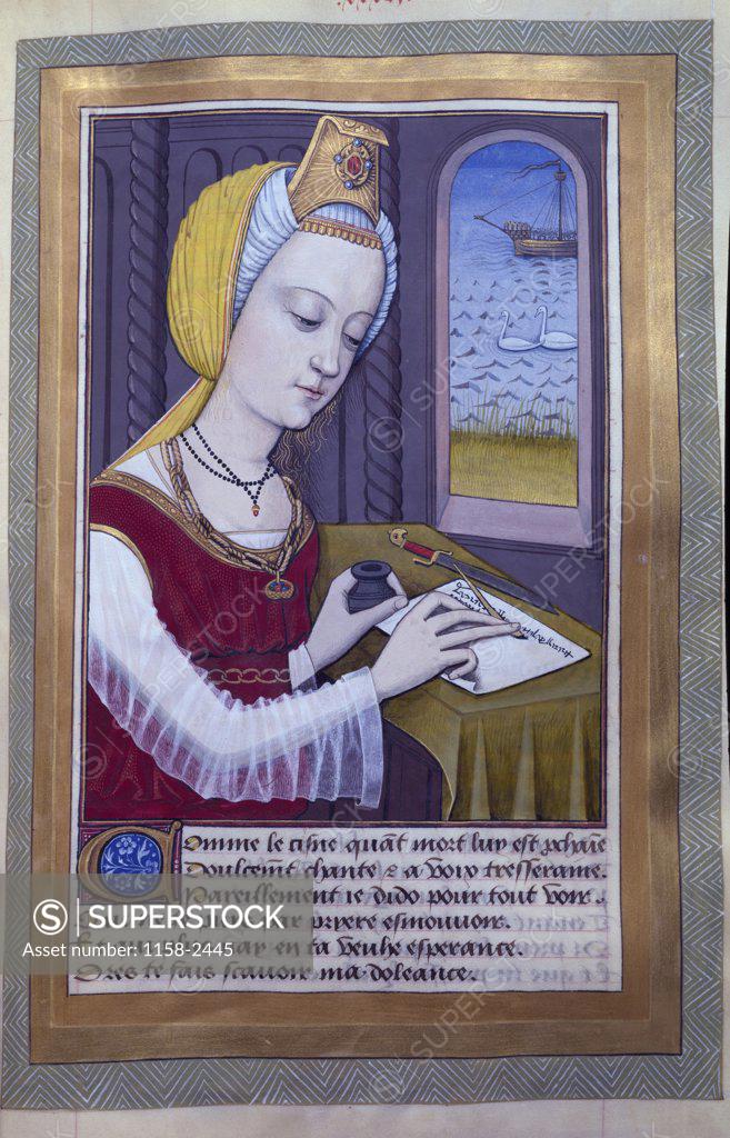 Stock Photo: 1158-2445 Portrait of a Woman manuscript by Robert Testard, manuscript, France, Paris, Bibliotheque Nationale
