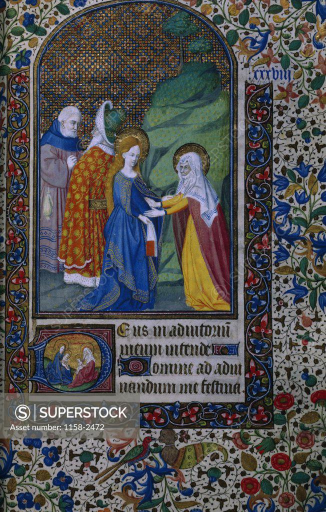 Stock Photo: 1158-2472 Visit of Elizabeth to Mary, manuscript, France, Paris, Bibliotheque Nationale