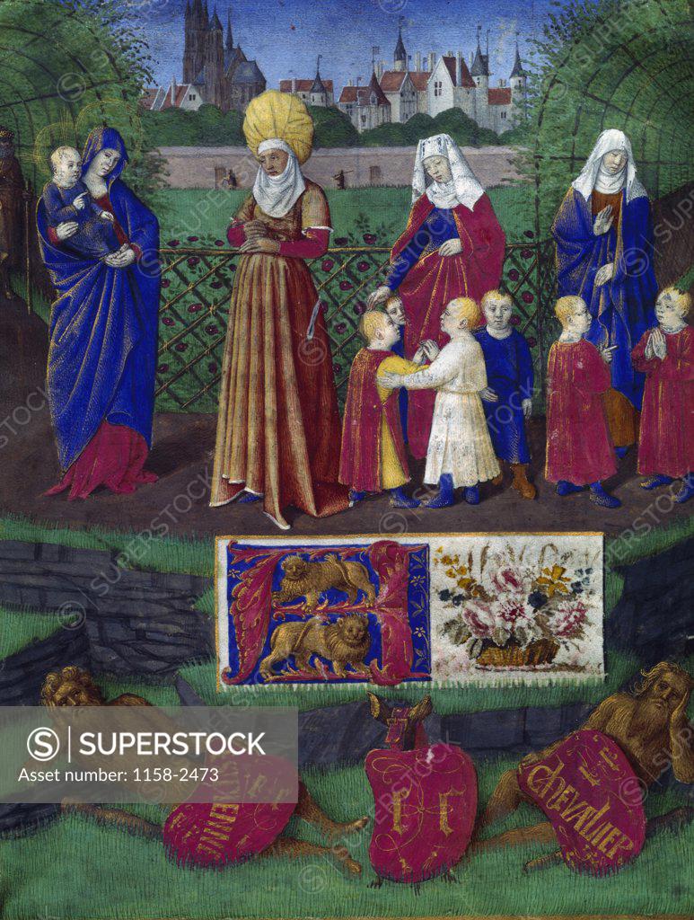 Stock Photo: 1158-2473 Virgin and Child With Family, manuscript, France, Paris, Bibliotheque Nationale