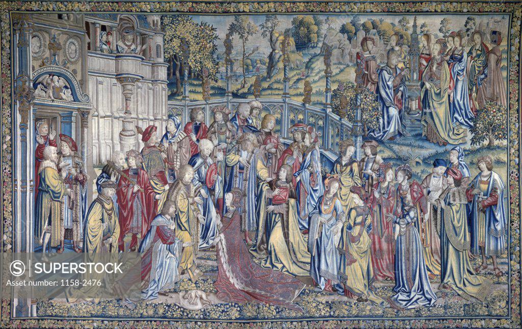 Stock Photo: 1158-2476 David and Bathsheba (Bathsheba Asked to the Court), tapestry, France, Ecouen, Musee Nationale de la Renaissance