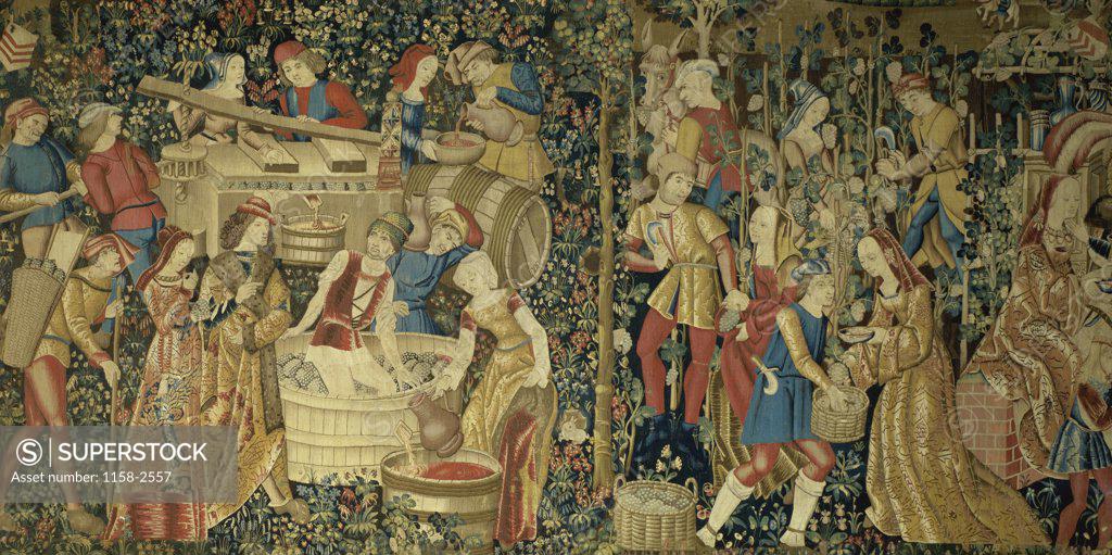 Stock Photo: 1158-2557 The Grape Harvest  Tapestry/Textiles  Musee de Cluny, Paris, France 