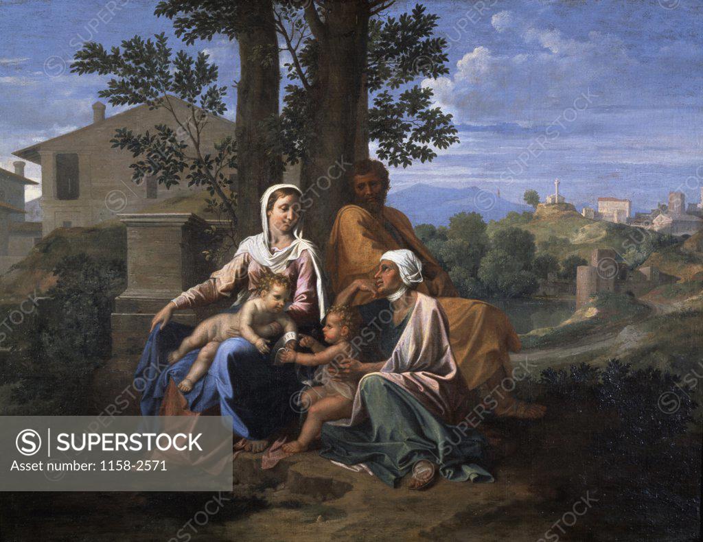 Stock Photo: 1158-2571 The Holy Family in a Landscape 17th C. Nicolas Poussin (1594-1665/French) Musee Du Louvre, Paris 