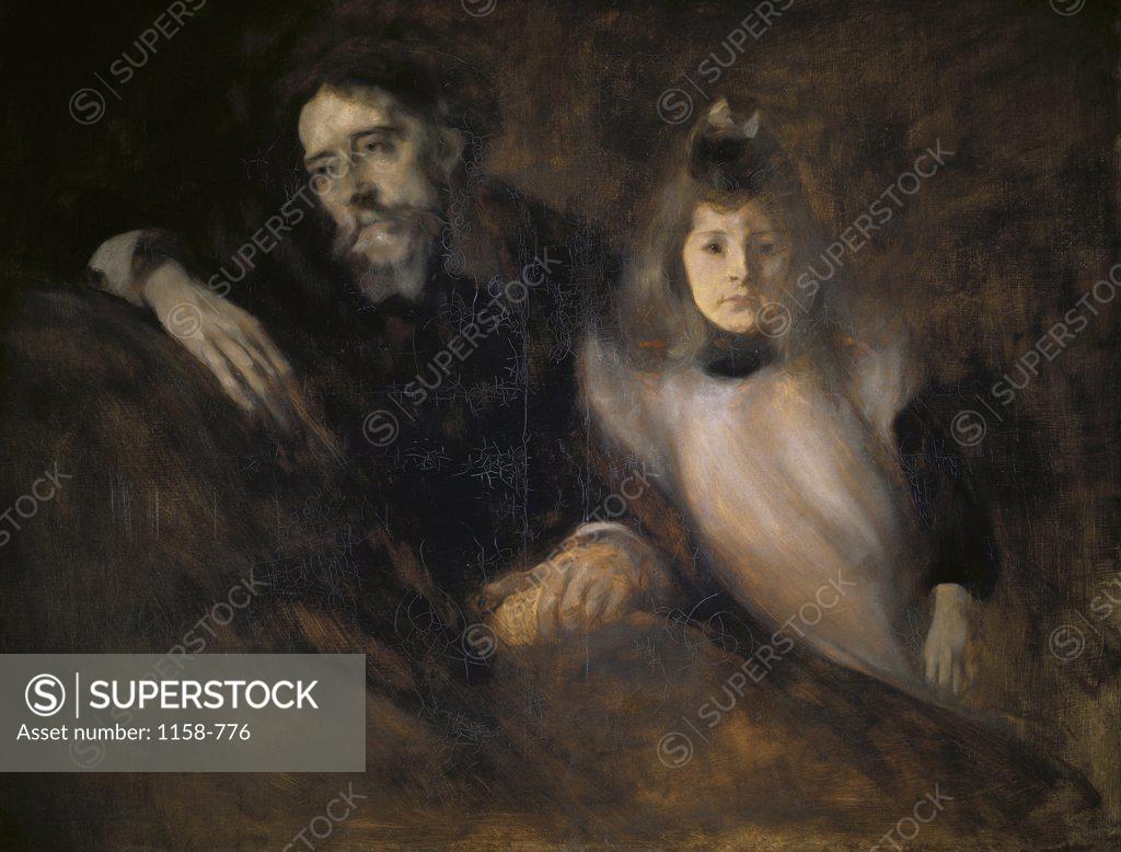 Stock Photo: 1158-776 Alphonse Daudet and His Daughter Alphonse Daudet et Sa Fille 1891 Eugene Carriere 1849-1906/French Muse d'Orsay, Paris