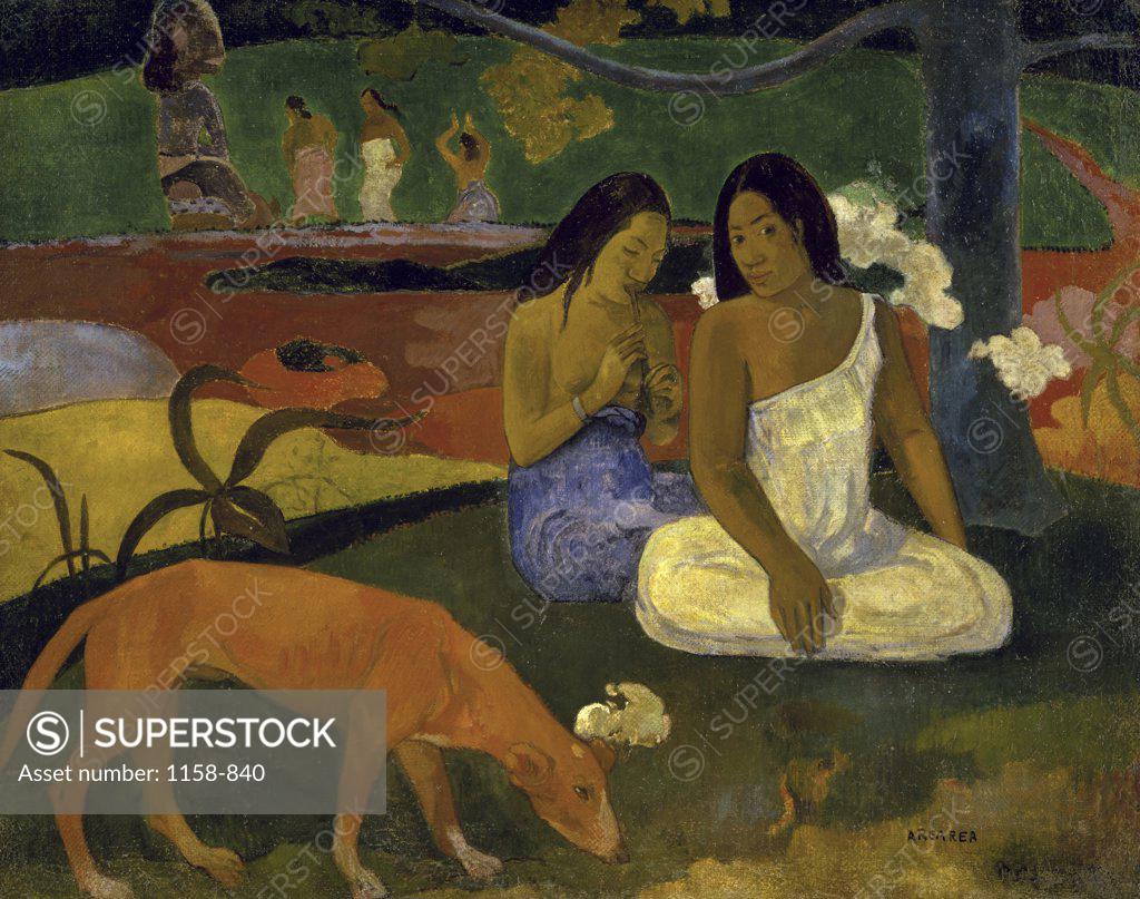 Stock Photo: 1158-840 Arearea (Joyousness) 1892 Paul Gauguin (1848-1903 French) Musee d'Orsay, Paris, France