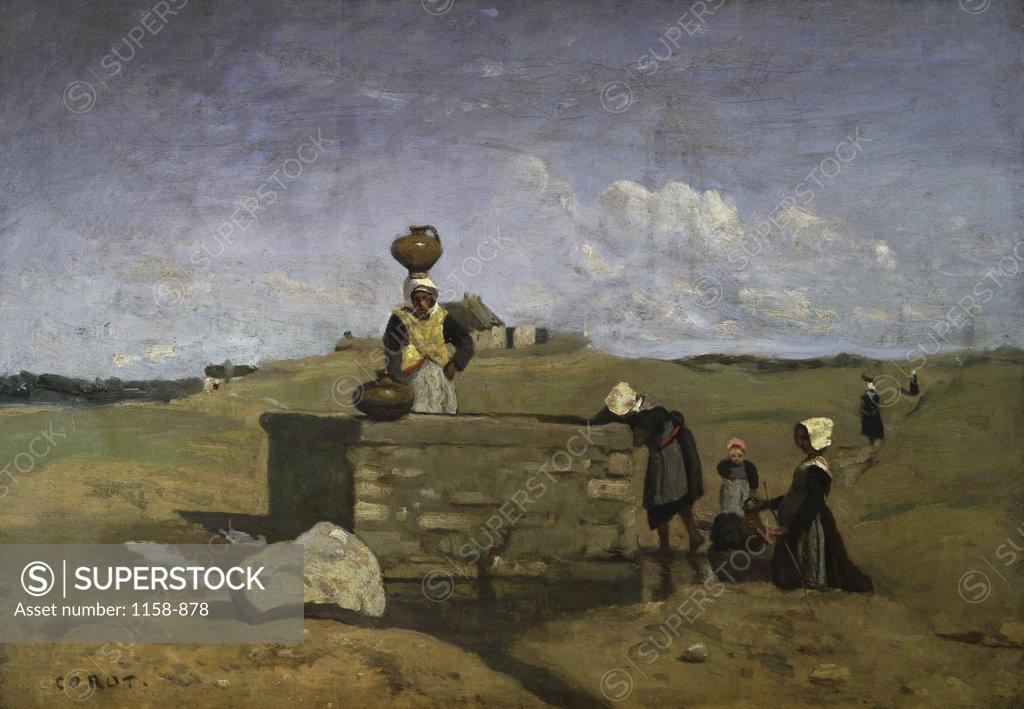 Stock Photo: 1158-878 Bretons at the Well  (Bretonnes a la Fontaine)  Jean Baptiste Camille Corot (1796-1875/French) Musee du Louvre, Paris  