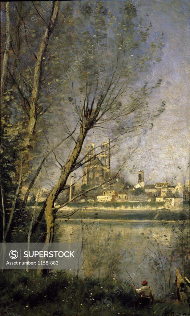 Stock Photo: 1158-883 The Cathedral of Mantes by Jean-Baptiste Camille Corot, oil on canvas, 1865, (1796-1875), France, Rheims, Musee St. Denis