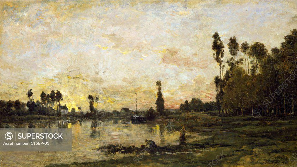 Stock Photo: 1158-901 Sunset in Oise by Charles Francois Daubigny, (1817-1878), France, Paris, Musee du Louvre