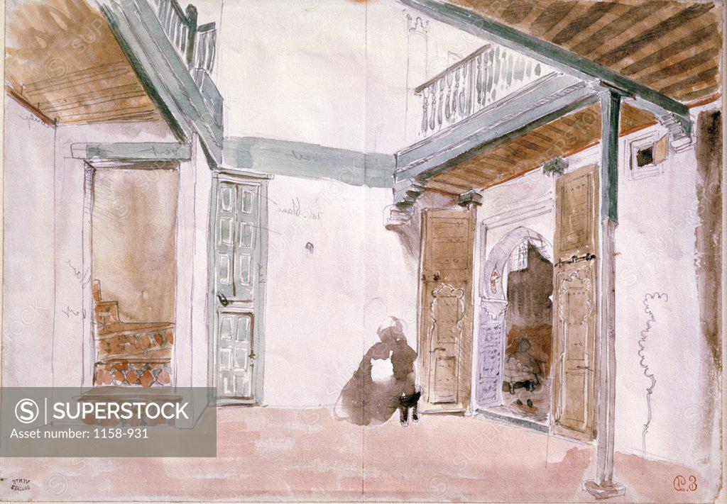 Stock Photo: 1158-931 A Courtyard in Tangiers by Eugene Delacroix, watercolor, (1798-1863), France, Paris, Musee du Louvre