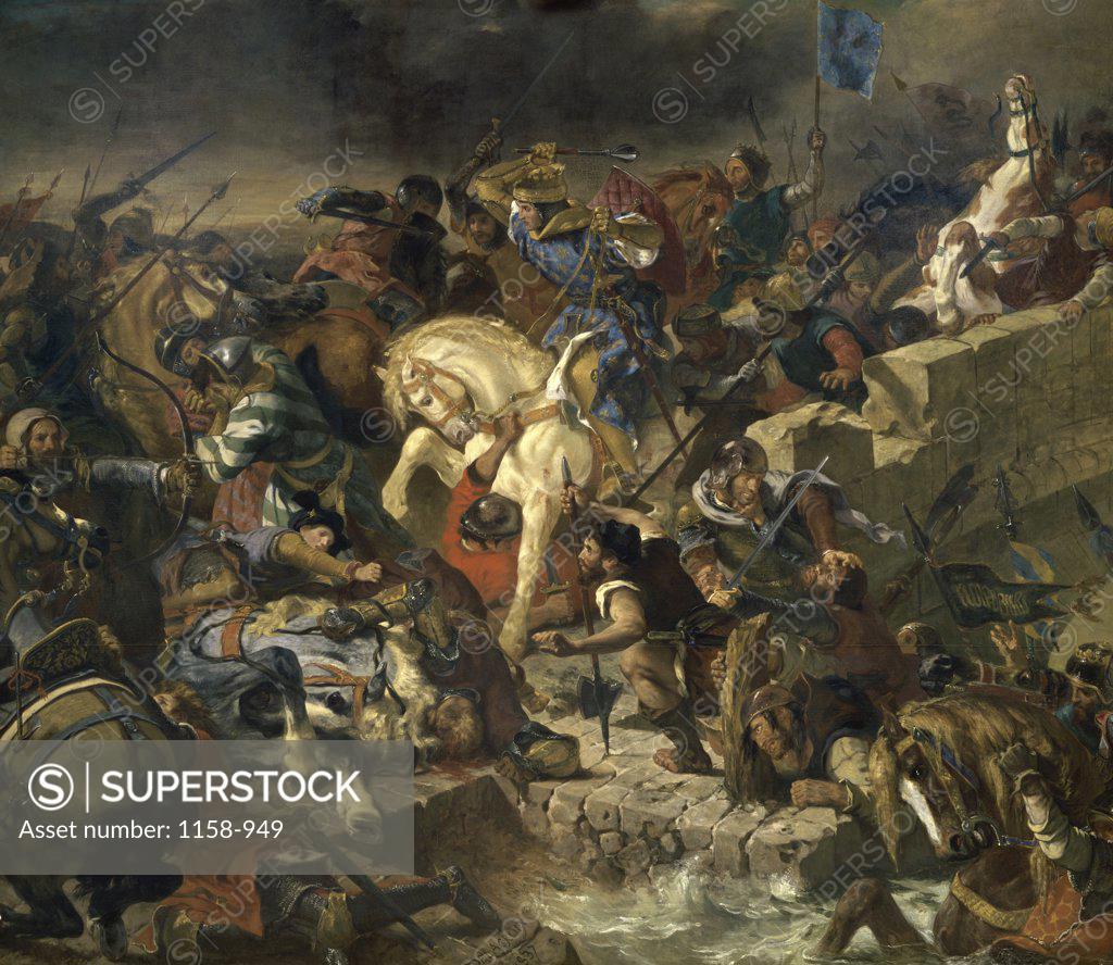 Stock Photo: 1158-949 The Battle of Taillebourg  (La Bataille de Taillebourg) 1837  Eugene Delacroix (1798-1863/French)  Musee du Louvre, Paris 