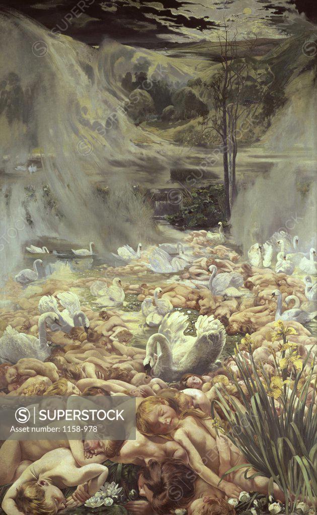 Stock Photo: 1158-978 Swans or Dormant Water c. 1897-1898  Leon Frederic (1856-1940/Belgian)   