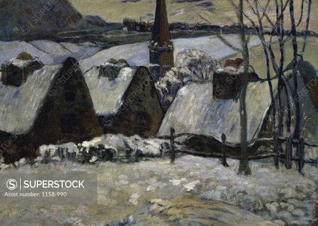Stock Photo: 1158-990 Breton Village in the Snow, 1894, Paul Gauguin (1848-1903/French), Musee d'Orsay, Paris