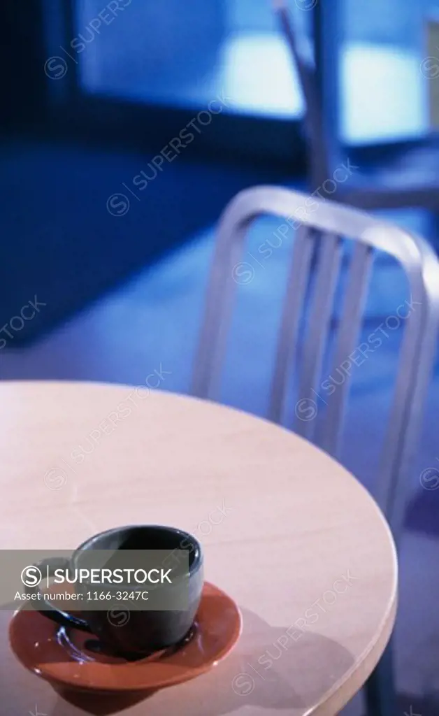 High angle view of an empty coffee cup on a table