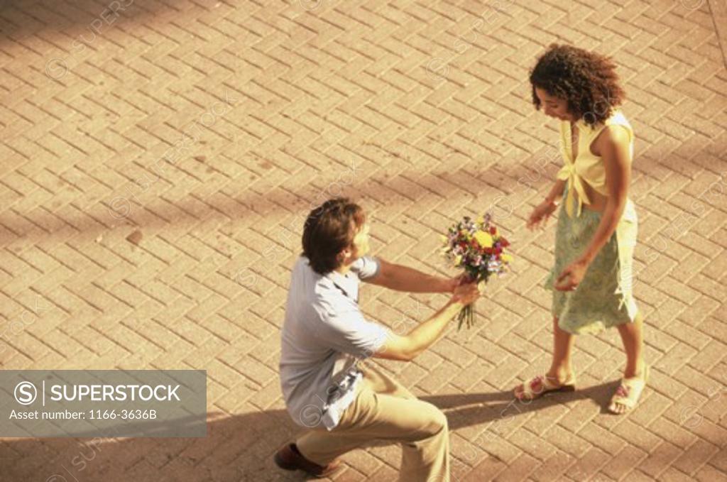 Stock Photo: 1166-3636B Young man kneeling in front of a young woman