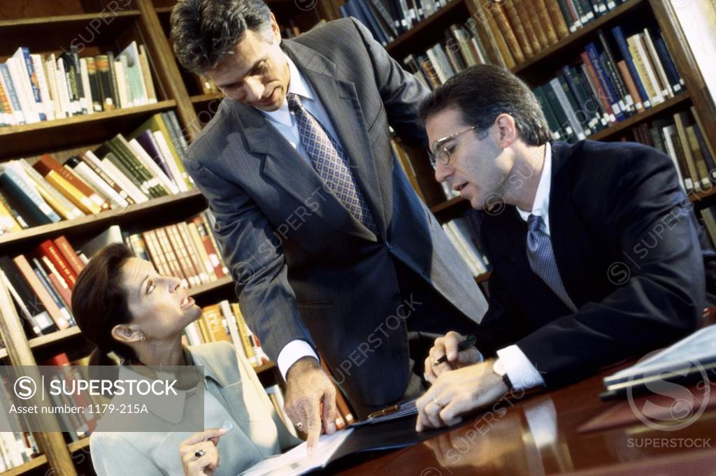 Stock Photo: 1179-215A Two businessmen and a businesswoman discussing in an office