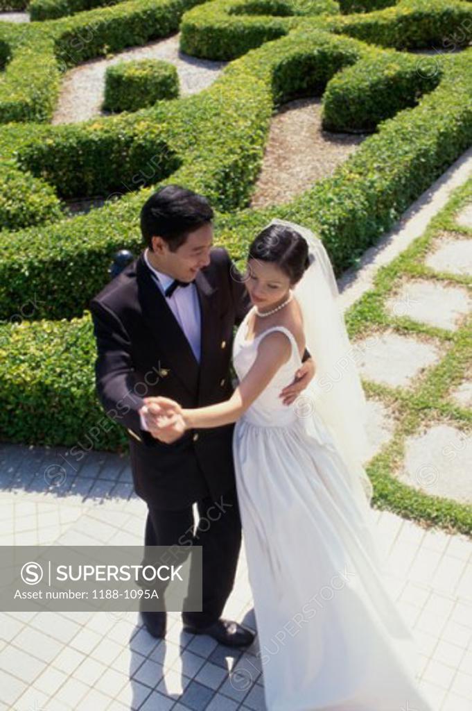 Stock Photo: 1188-1095A High angle view of a newlywed couple dancing