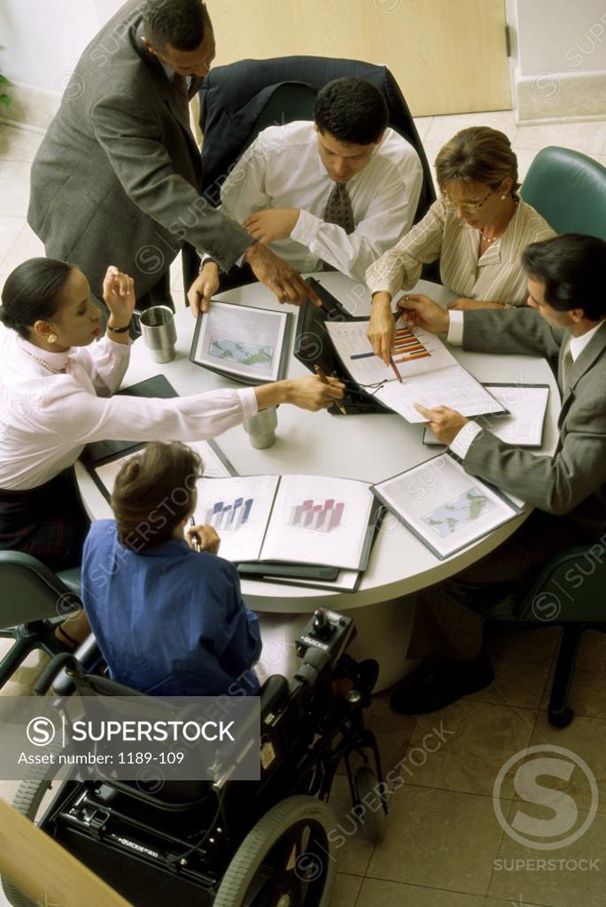 Stock Photo: 1189-109 High angle view of a group of business executives in a meeting