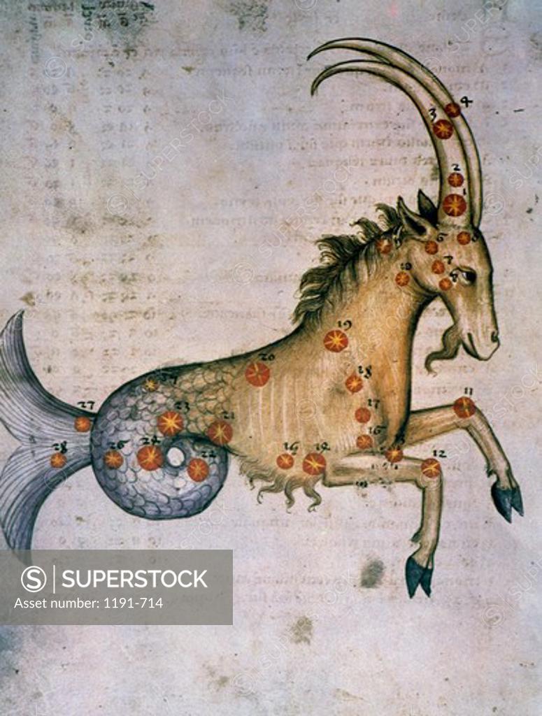 Stock Photo: 1191-714 Capricorn or Goat, Signs of the Zodiac by artist unknown (from Atlas Celeste De Strabov)
