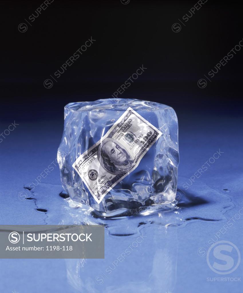 Stock Photo: 1198-118 Close-up of an American dollar bill in ice