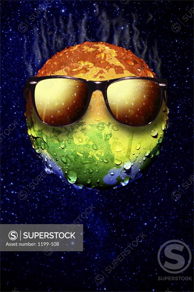 Stock Photo: 1199-108 Sunglasses on a hot globe