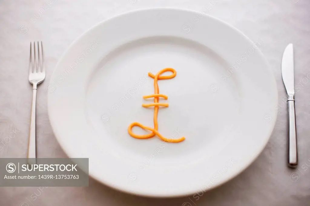 Spaghetti pound sign on a plate