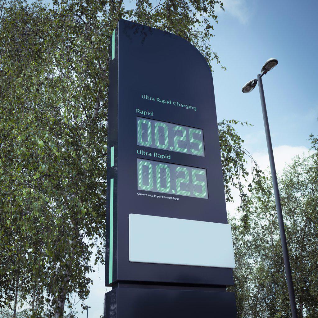 UK, York, Price display at electric car charging station