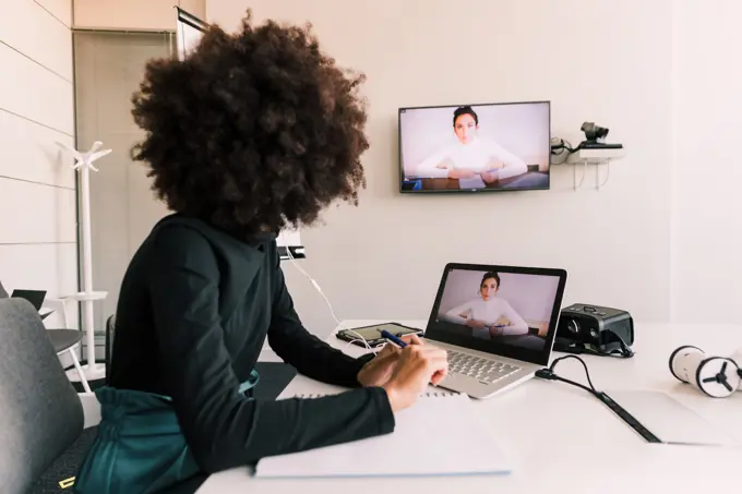 Businesswoman on video call in office