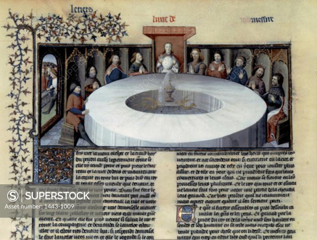 Stock Photo: 1443-1009 The Holy Grail Appears to the Knights of the Round Table 15th Century Gautier de Moap (15th C. French) Illuminated manuscript Bibliotheque Nationale, Paris, France