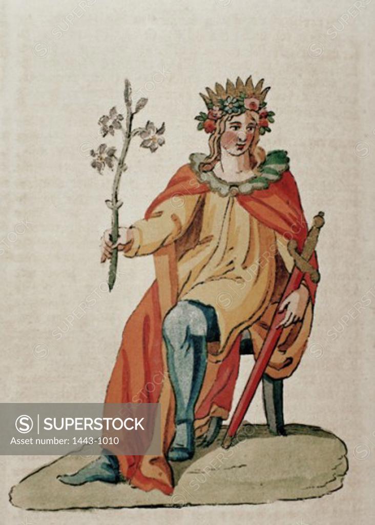 Stock Photo: 1443-1010 King Arthur 1823 Christian Friedrich Tieck (1776-1851 German) Handcolored engraving