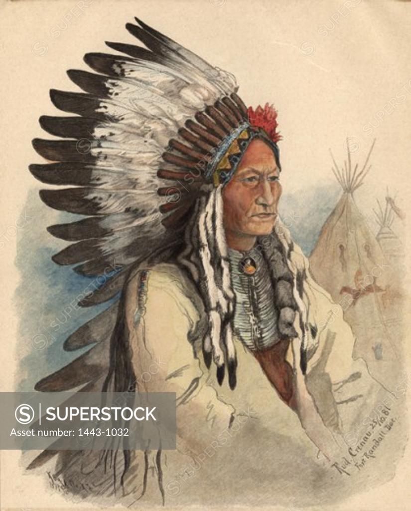 Stock Photo: 1443-1032 Sitting Bull 1881 Rudolf Daniel Ludwig Cronau (b. 1855 d. 1939 German) Woodcut print