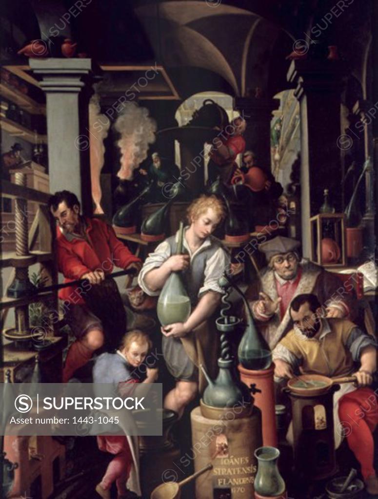 Stock Photo: 1443-1045 Alchemy 1570 Stradanus (1523-1605 Flemish) Palazzo Vecchio, Florence, Italy